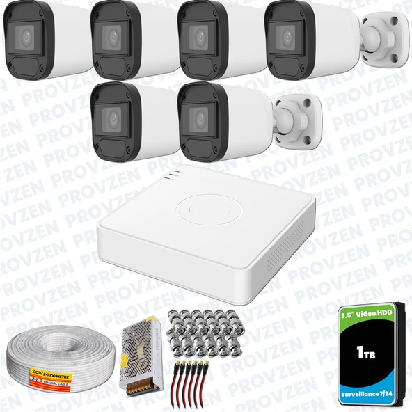Provzen Hikvision Unv 6'lı Full HD Güvenlik Kamerası Set Gece Görüş, Mikrofon, Olay Anında Bildirim ürün görseli 1