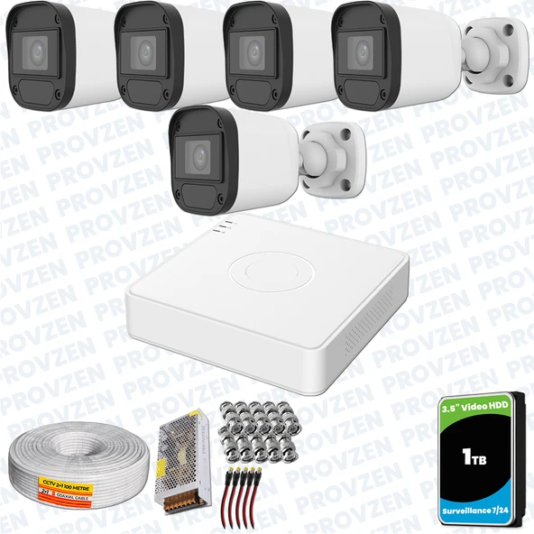 Provzen Hikvision Unv 5'li Full HD Güvenlik Kamerası Set Gece Görüş, Mikrofon, Olay Anında Bildirim ürün görseli 1