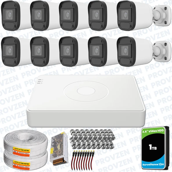 Provzen Hikvision Unv 10'lu Full HD Güvenlik Kamerası Set Gece Görüş, Mikrofon, Olay Anında Bildirim ürün görseli 1