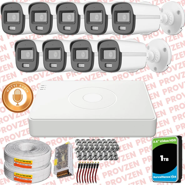 Provzen Hikvision 9'lu Full HD Güvenlik Kamerası Set 7/24 Renkli, Mikrofonlu, Olay Anında Bildirim ürün görseli 1