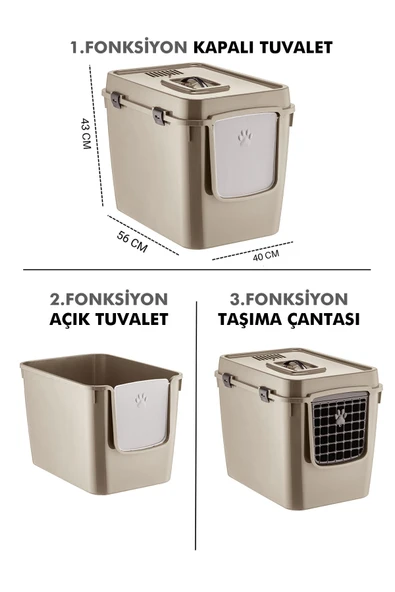 Pribor HZ-500 Xxl 3 Fonksiyonlu Açık / Kapalı Kedi Tuvaleti ve Taşıma Çantası Bej 56 x 40 x 43 Cm ürün görseli 1