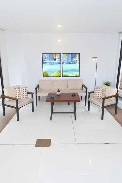 NEOKAS Balkon Mobilyası, Metal Oturma Grubu, Balkon Seti, Kafe Koltuğu, Bekleme Alanı Koltuğu,  1 + 1 + 3 + M ürün görseli 1