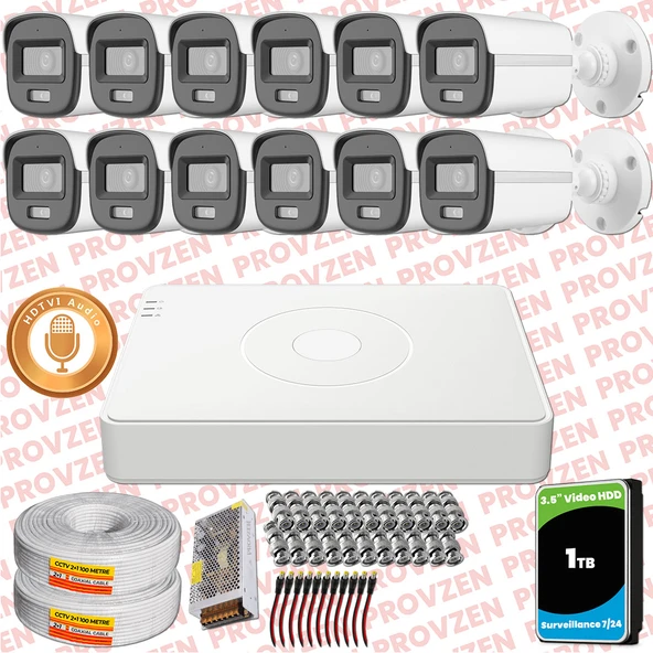 Provzen Hikvision 12'li Full HD Güvenlik Kamerası Set 7/24 Renkli, Mikrofonlu, Olay Anında Bildirim ürün görseli 1