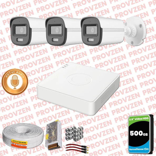 Provzen Hikvision 3'lü Full HD Güvenlik Kamerası Set 7/24 Renkli, Mikrofonlu, Olay Anında Bildirim ürün görseli 1