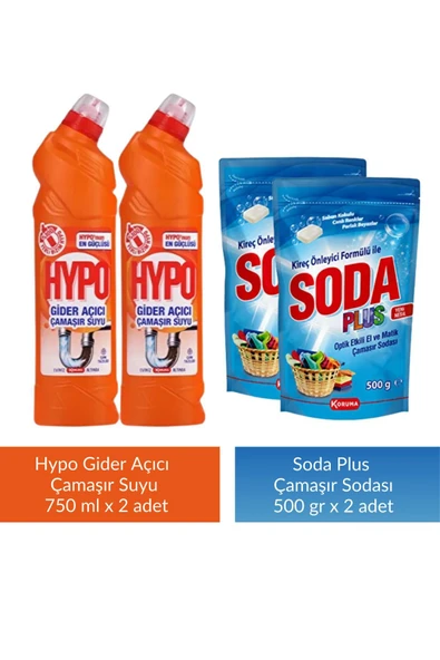 Hypo Gider Açıcı Çamaşır Suyu Çam Tazeliği 750 gr x 2 Adet + Hypo Çamaşır Sodası 500 gr x 2 Adet ürün görseli 1