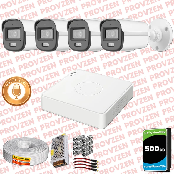 Provzen Hikvision 4'lü Full HD Güvenlik Kamerası Set 7/24 Renkli, Mikrofonlu, Olay Anında Bildirim ürün görseli 1