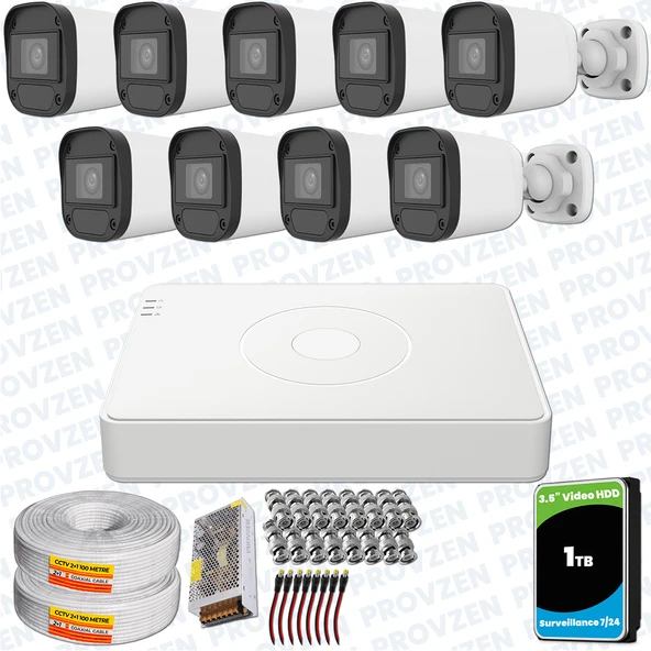 Provzen Hikvision Unv 9'lu Full HD Güvenlik Kamerası Set Gece Görüş, Mikrofon, Olay Anında Bildirim ürün görseli 1