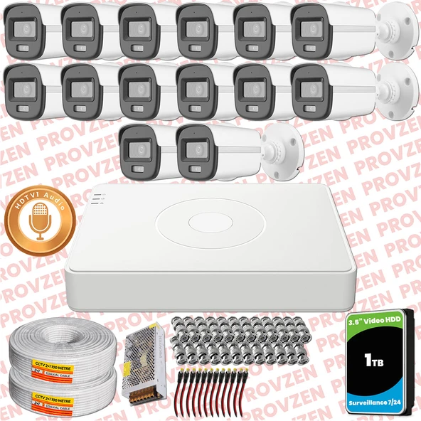 Provzen Hikvision 14'lü Full HD Güvenlik Kamerası Set 7/24 Renkli, Mikrofonlu, Olay Anında Bildirim ürün görseli 1