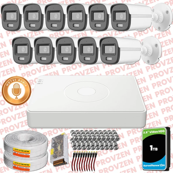 Provzen Hikvision 11'li Full HD Güvenlik Kamerası Set 7/24 Renkli, Mikrofonlu, Olay Anında Bildirim ürün görseli 1