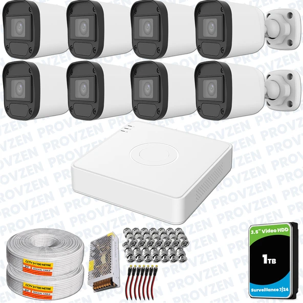 Provzen Hikvision Unv 8'li Full HD Güvenlik Kamerası Set Gece Görüş, Mikrofon, Olay Anında Bildirim ürün görseli 1