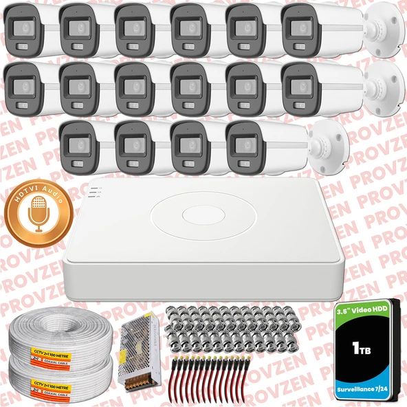 Provzen Hikvision 16'lı Full HD Güvenlik Kamerası Set 7/24 Renkli, Mikrofonlu, Olay Anında Bildirim ürün görseli 1