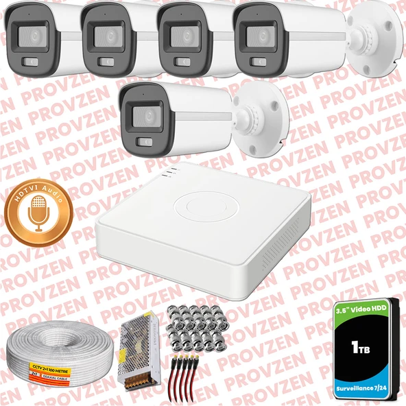 Provzen Hikvision 5'li Full HD Güvenlik Kamerası Set 7/24 Renkli, Mikrofonlu, Olay Anında Bildirim ürün görseli 1