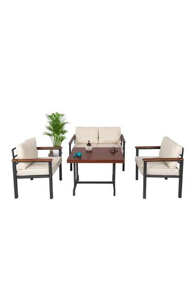 NEOKAS Balkon Mobilyası, Metal Oturma Grubu, Balkon Seti, Kafe Koltuğu, Bekleme Alanı Koltuğu,  1 + 1 + 2 + M ürün görseli 1