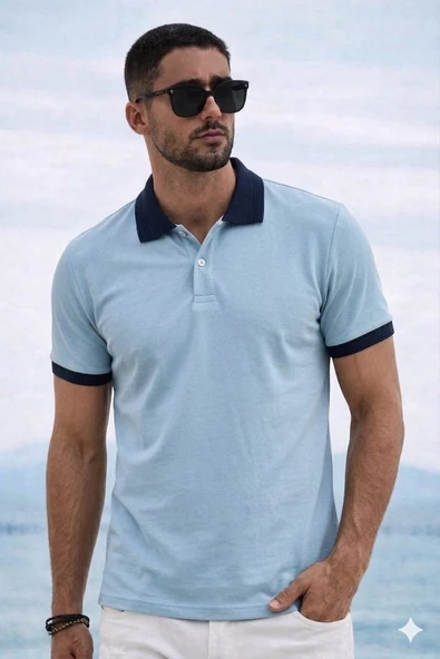 Polo Yaka T-shirt - Mavi ürün görseli 1
