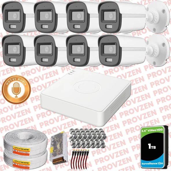 Provzen Hikvision 8'li Full HD Güvenlik Kamerası Set 7/24 Renkli, Mikrofonlu, Olay Anında Bildirim ürün görseli 1