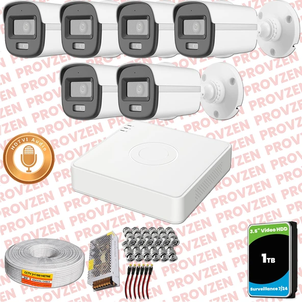 Provzen Hikvision 6'lı Full HD Güvenlik Kamerası Set 7/24 Renkli, Mikrofonlu, Olay Anında Bildirim ürün görseli 1