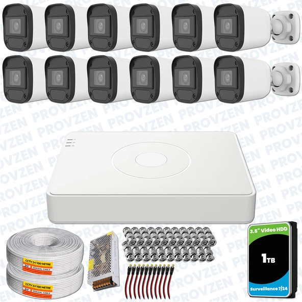 Provzen Hikvision Unv 12'li Full HD Güvenlik Kamerası Set Gece Görüş, Mikrofon, Olay Anında Bildirim ürün görseli 1