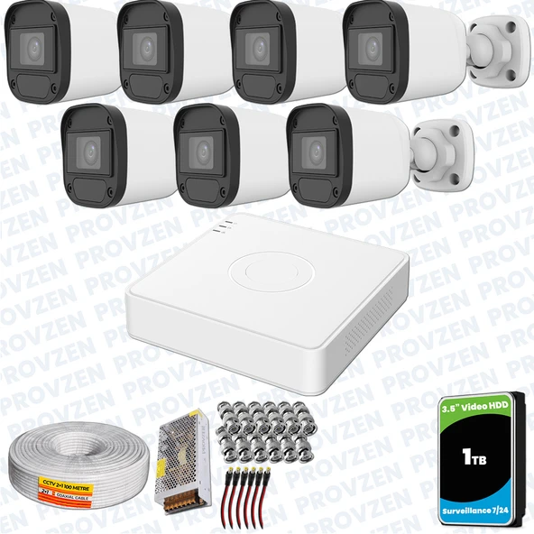 Provzen Hikvision Unv 7'li Full HD Güvenlik Kamerası Set Gece Görüş, Mikrofon, Olay Anında Bildirim ürün görseli 1