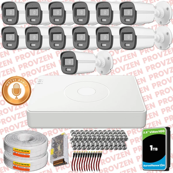 Provzen Hikvision 13'lü Full HD Güvenlik Kamerası Set 7/24 Renkli, Mikrofonlu, Olay Anında Bildirim ürün görseli 1