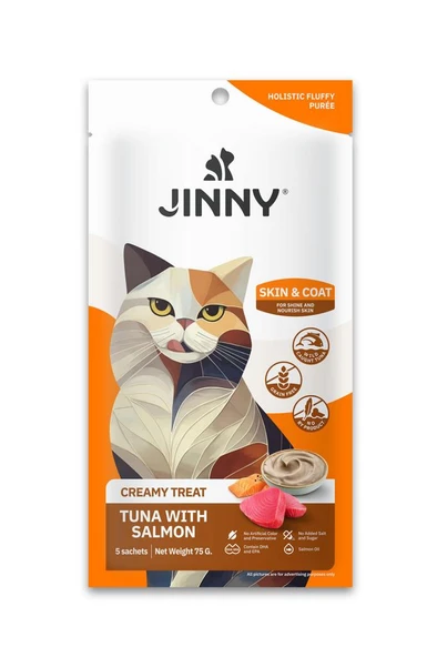 Jinny Creamy Treat Skin Coat Tuna ve Somon Etli Kedi Ödülü 5X15GR ürün görseli 1