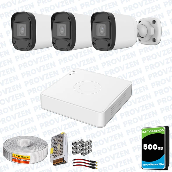 Provzen Hikvision Unv 3'lü Full HD Güvenlik Kamerası Set Gece Görüş, Mikrofon, Olay Anında Bildirim ürün görseli 1