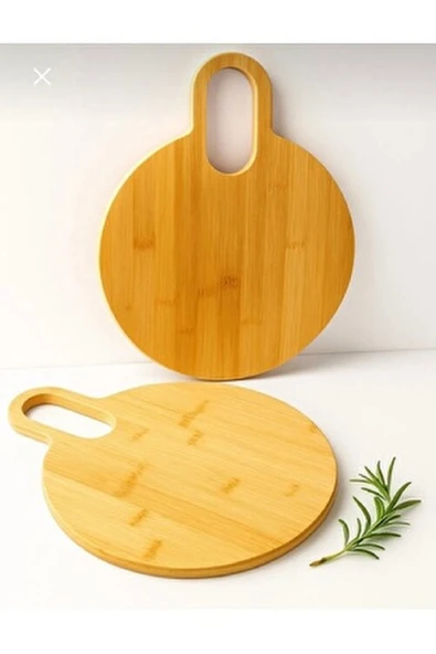 Bycomo Yuvarlak Ahşap Bambu Kesim Panosu - Kesme Tahtası Saplı = 28 X 35 cm ürün görseli 1