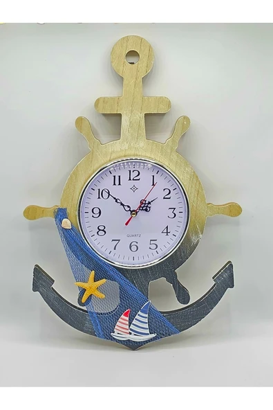 Galaxy AHŞAP DEKORATİF ÇAPALI DÜMEN DUVAR SAATİ 45 cm x 31 cm Sarı ürün görseli 1