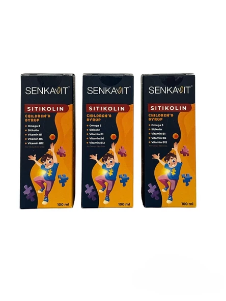 senkavit Kids Sitikolin + Omega 3 + Vitamin B1 +B6 + B12 içeren 100 Ml Şurup 3 Lü set ürün görseli 1