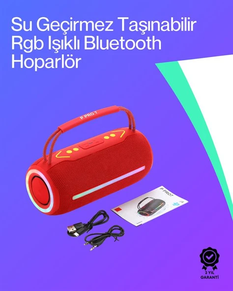 360 RGB LED'li Taşınabilir Bluetooth Hoparlör – Kırmızı, USB/TF Destekli ürün görseli 1