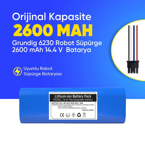 Grundig 6230 Robot Süpürge 2600 mAh 14.4 V  Batarya – Orjinal Uyumlu Uzun Ömürlü, Yüksek Performans Pil ürün görseli 1