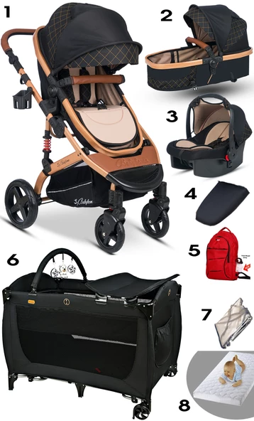 8'in 1 Yeni Doğan Set Baby Home 946 Travel Sistem Bebek Arabası 560 Bebek Oyun Parkı Yatak Beşik ürün görseli 1