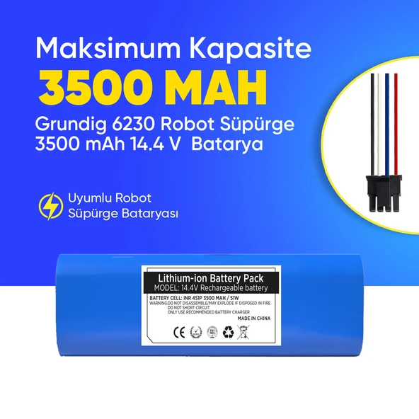 Grundig 6230 Robot Süpürge 3500 mAh 14.4 V  Batarya – Orjinal Uyumlu Uzun Ömürlü, Yüksek Performans Pil ürün görseli 1