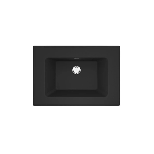 Real Stone ZENITH 65 Etajerli Siyah Granit Banyo Lavabosu 65x45 ürün görseli 1