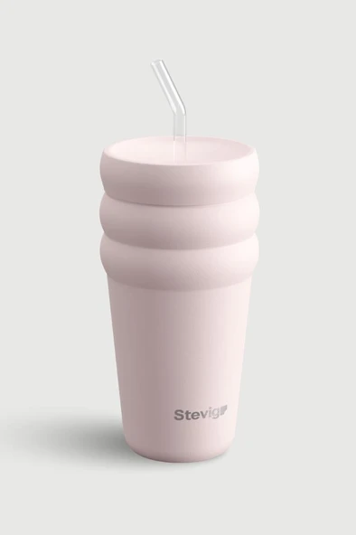 Stevig 3 Bubble Two-Cap Straw Tumbler Çelik Termos 600 ML Soft Quartz ST-248 ürün görseli 1