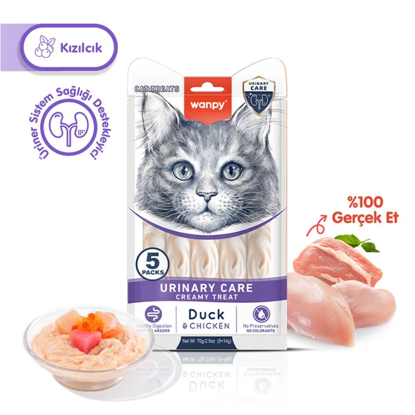 Wanpy Urinary Ördekli Tavuklu Krema Kedi Ödülü 5x14 Gr ürün görseli 1