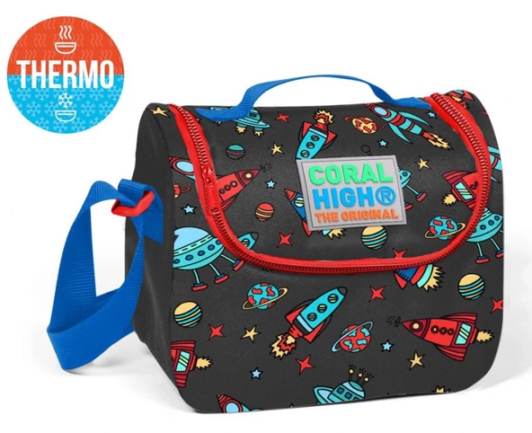 Coral High Gri Uzay Desenli Termoslu Beslenme Çantası - Erkek Çocuk ürün görseli 1
