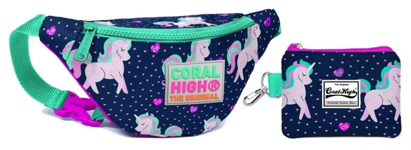 Coral High Unicorn Baskılı Bel Çantası Seti - Pembe/Yeşil ürün görseli 1