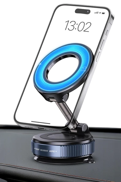 MagnetPRO 360° Ayarlanabilir Araç İçi Masa Üstü Vakumlu Mıknatıslı Magsafe Telefon Tutucu Siyah ürün görseli 1