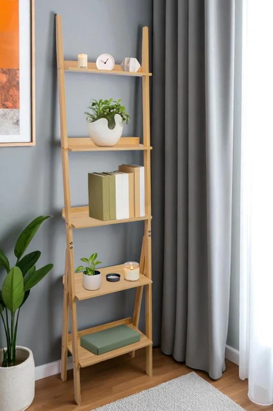 Digithome Bambu 5 Raflı Merdiven Kitaplık Banyo Düzenleyici Raf Organizer Saksılık DB-0022 ürün görseli 1