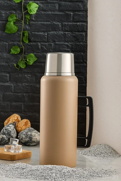 Cooker 1.5 Lt Kulplu Paslanmaz Çelik Termos Bej ürün görseli 1