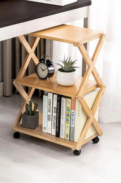 Digithome Bambu 3 Raflı Tekerlekli Sehpa Düzenleyici Raf Çok Amaçlı Organizer DB-0023 ürün görseli 1