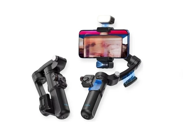 M03 3 Eksenli Telefon Gimbalı - Kamera Takip Özellikli, LED Işık + Dahili Mikrofonlu Vlog Çekim Seti ürün görseli 1