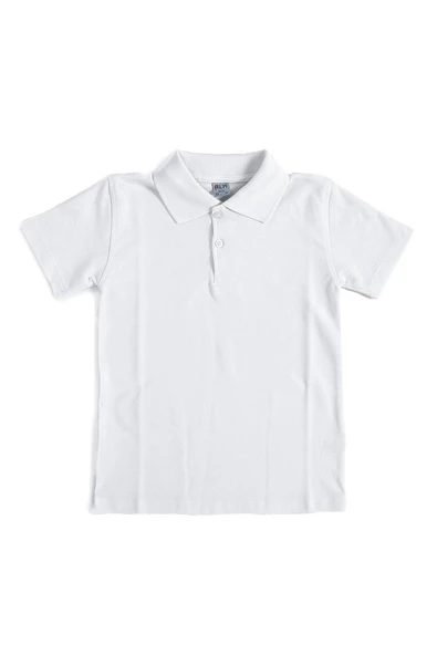 Beyaz Kısa Kol Düz Renk Yakalı 6-17 Yaş Çocuk Okul Lakos Tişört Polo Yaka T-shirt ürün görseli 1