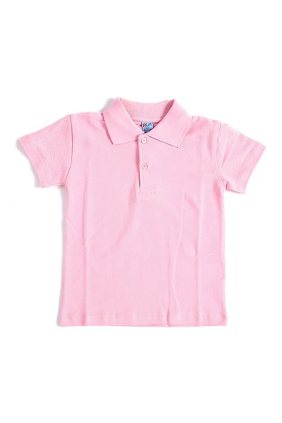 Pembe Kısa Kol Düz Renk Yakalı 6-17 Yaş Çocuk Okul Lakos Tişört Polo Yaka T-shirt ürün görseli 1