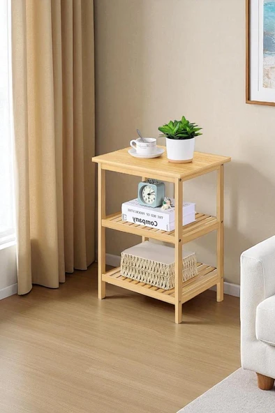 Digithome Bambu 3 Raflı Komodin Yan Sehpa Şifonyer Düzenleyici Orta Sehpa DB-0024 ürün görseli 1