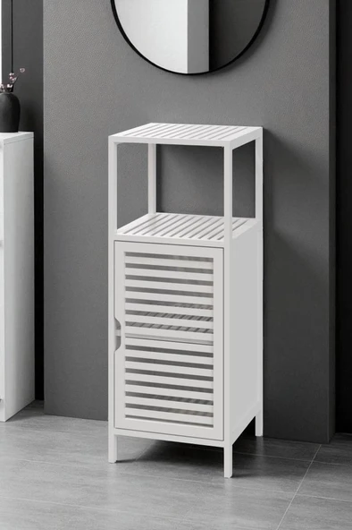 Digithome Bambu Beyaz Lake 1 Kapaklı 2 Raflı Banyo Düzenleyici Organizer Dik Dolap DB-0044 ürün görseli 1