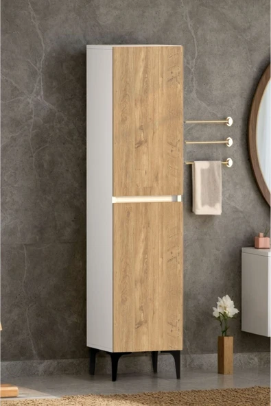 Polen 2 Kapaklı Çok Amaçlı Boy Banyo,Mutfak,Kiler Dolabı Beyaz Çam ürün görseli 1