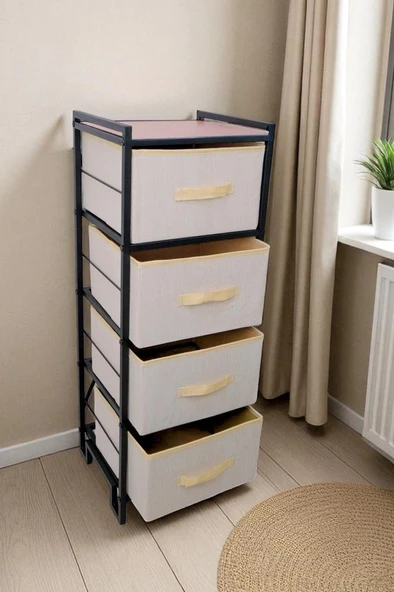 Digithome Metal 4 Çekmeceli Dolap Organizer Çok Amaçlı Düzenleyici Şifonyer Siyah MRS-021 ürün görseli 1
