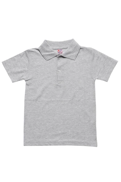 Gri Kısa Kol Düz Renk Yakalı 6-17 Yaş Çocuk Okul Lakos Tişört Polo Yaka T-shirt ürün görseli 1