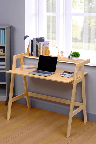 Digithome Bambu Masif Çalışma Masası 1 Raflı Kitaplıklı Ofis Bilgisayar Masası DB-0030 ürün görseli 1